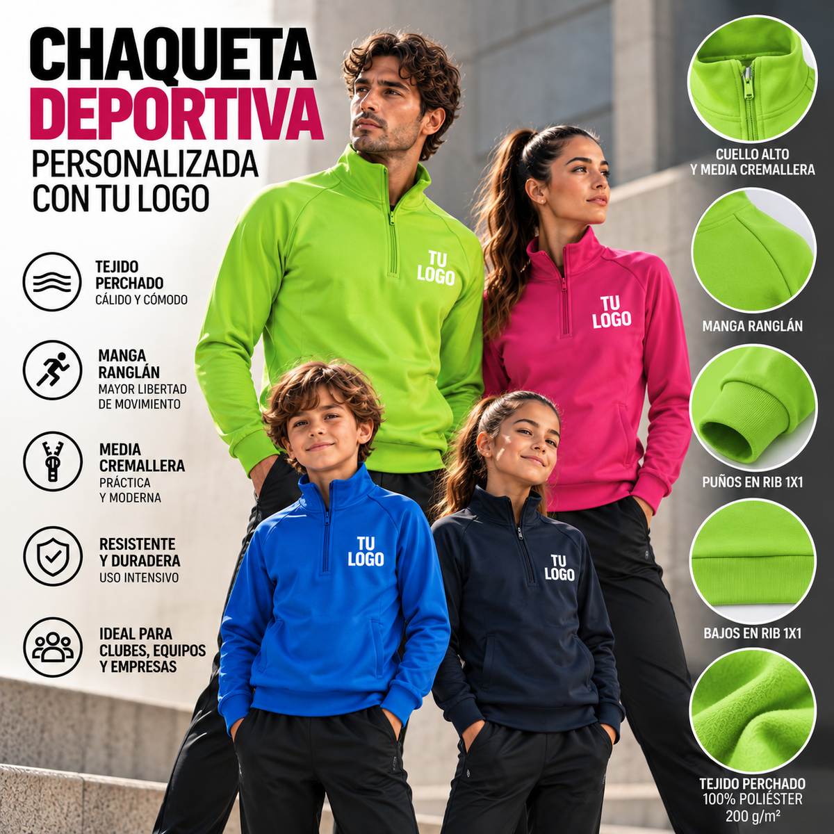 Sudadera Deportiva Personalizada Media Cremallera – Mínimo 10 Uds