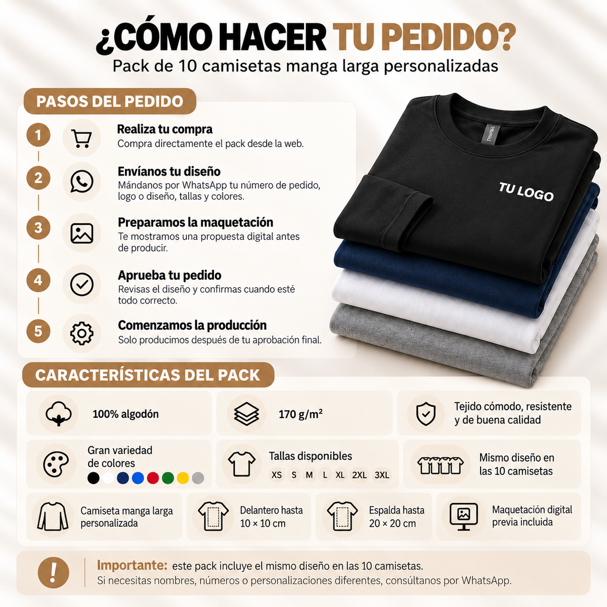 Pack 10 CAMISETAS MANGA LARGA PERSONALIZADAS