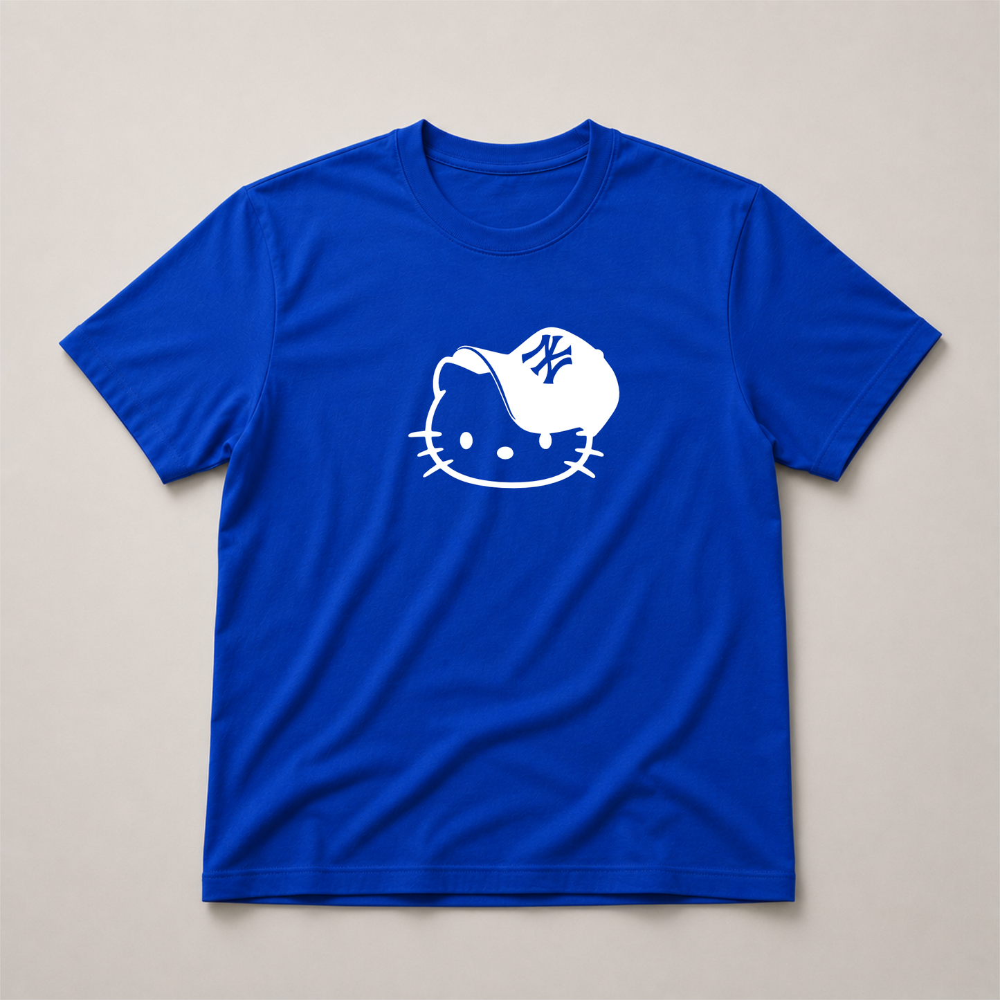 Camiseta Hello Kitty Y2K Azul NY Cap Streetwear Retro Cute Unisex