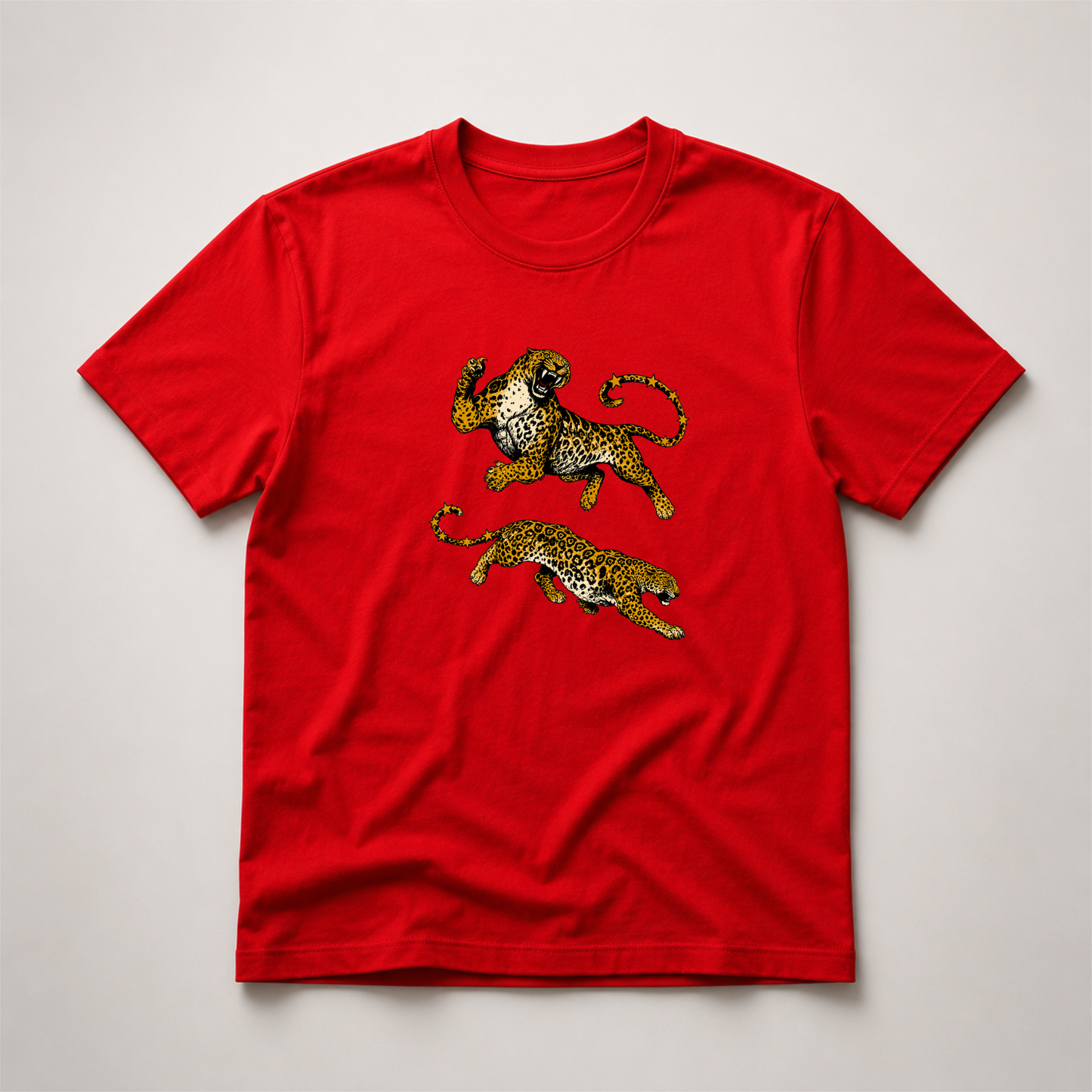 Camiseta roja leopardo salvaje Y2K streetwear animal print unisex vintage